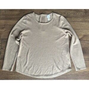 Chico’s Size 1 Taupe Knit Top Long Sleeve Back Zip Women’s Medium